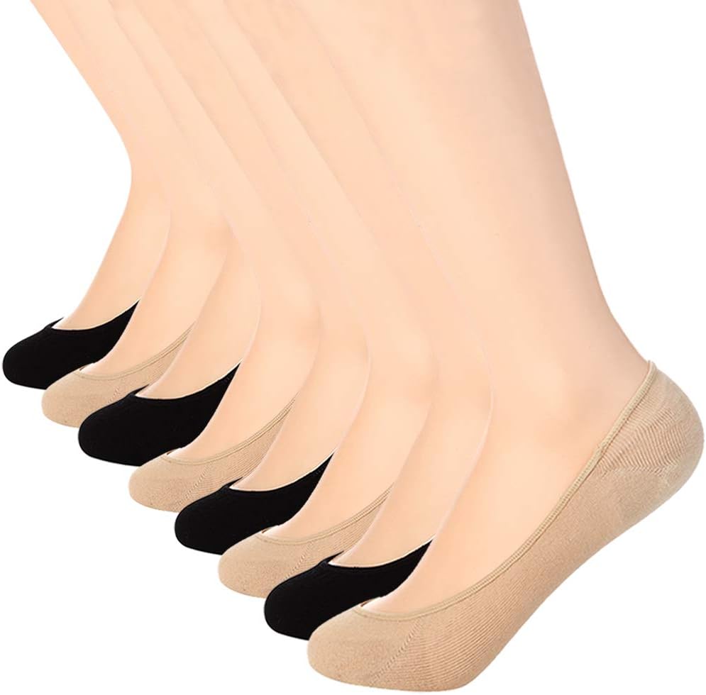 Toes Home No Show Socks Womens Invisible Non Slip Liner for Flat 3-8 Pairs