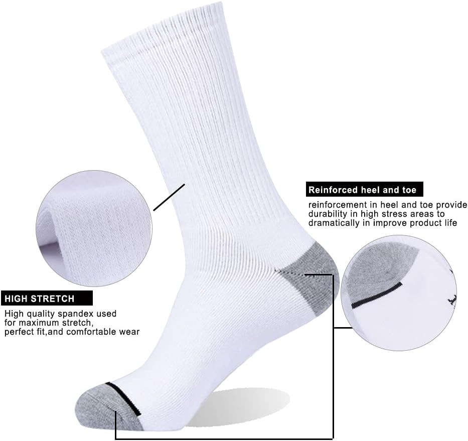 EnerWear 10P Pack Unisex Cotton Moisture Wicking Cushion Crew Socks