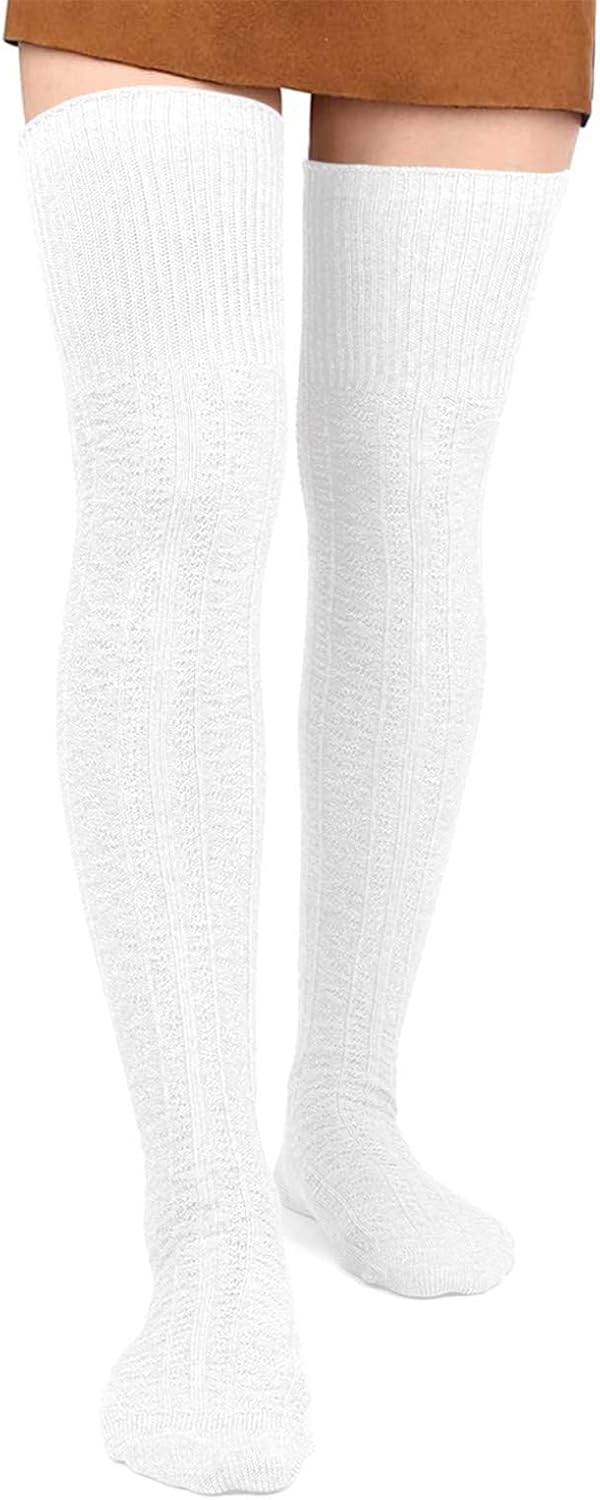 Moon Wood Women Thigh High Socks Extra Long Cotton Knit Warm Thick Tall Over the Knee Boot Stocking Leg Warmers Daily Cosplay