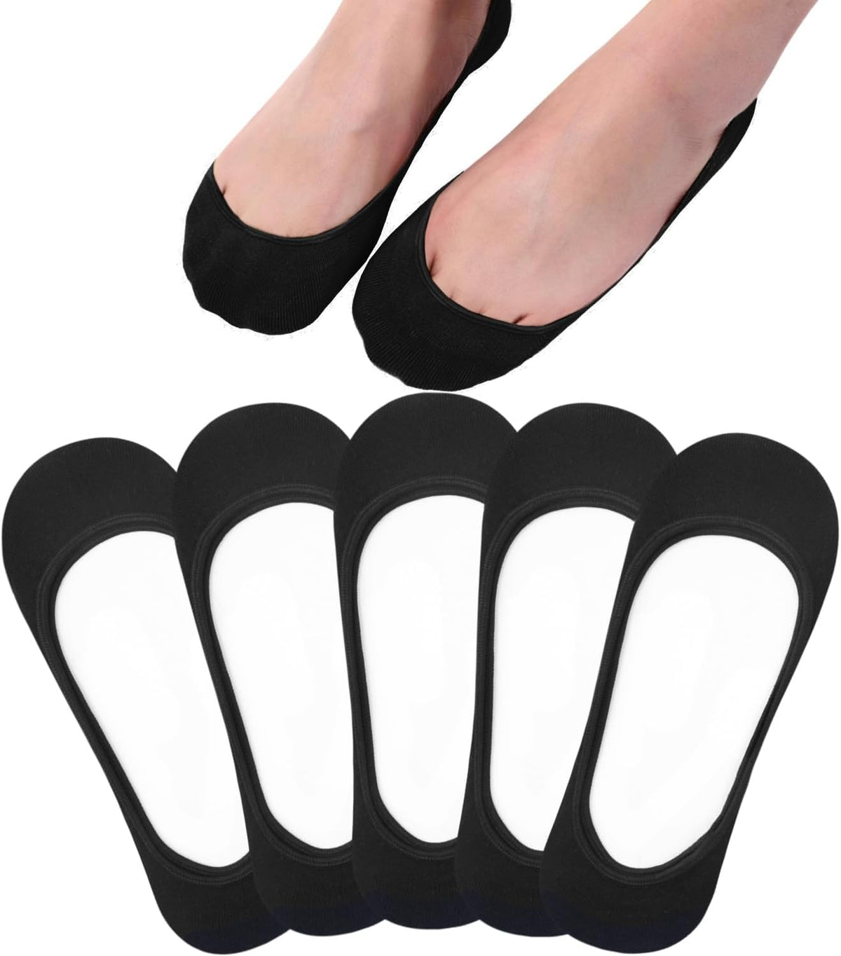 Toes Home No Show Socks Womens Invisible Non Slip Liner for Flat 3-8 Pairs
