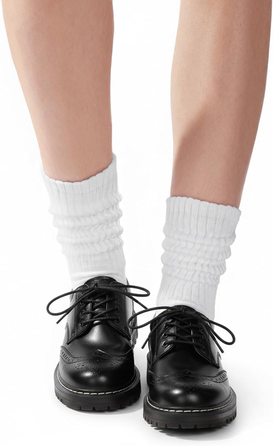 Womens Scrunch Crew Socks: Retro Solid Slouch Mid Calf Socks