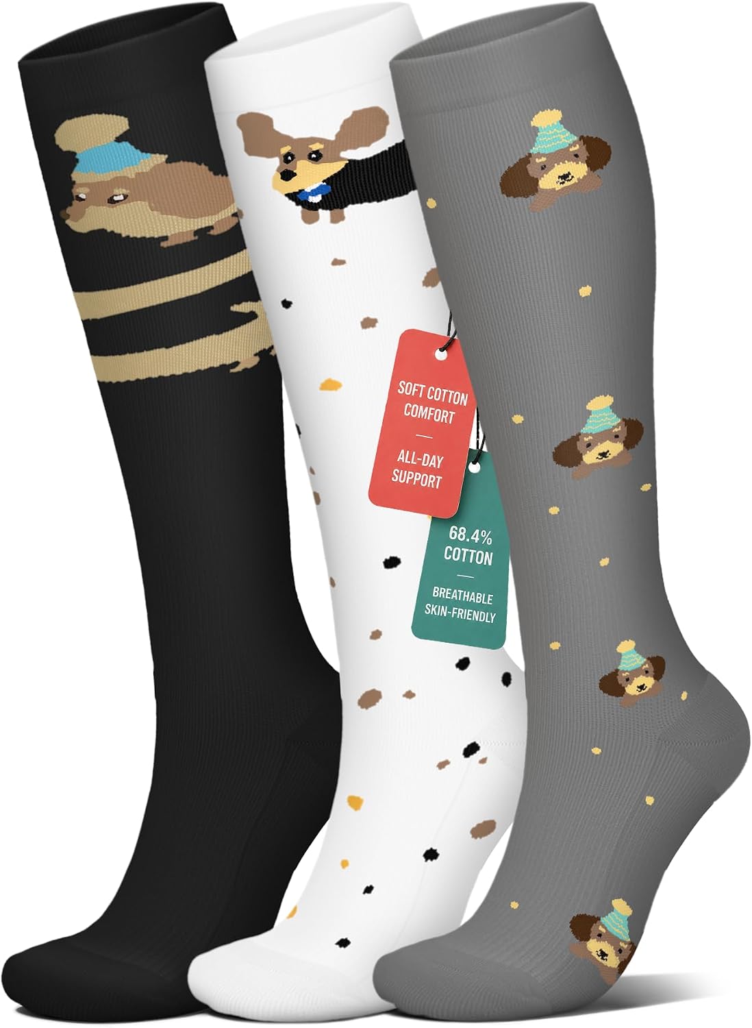 4 Pairs Compression Socks for Women Circulation-Best Support for Nurses,Running,Athletic,Travel