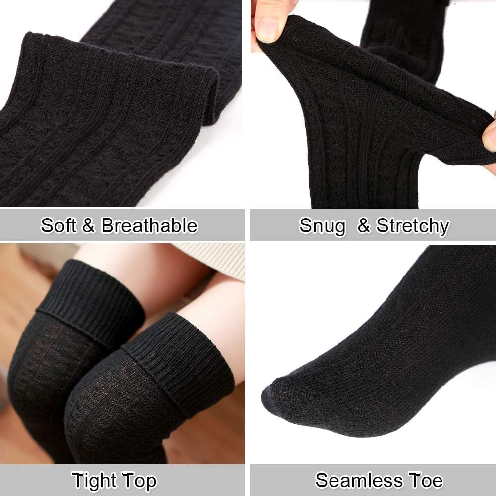 Moon Wood Women Thigh High Socks Extra Long Cotton Knit Warm Thick Tall Over the Knee Boot Stocking Leg Warmers Daily Cosplay
