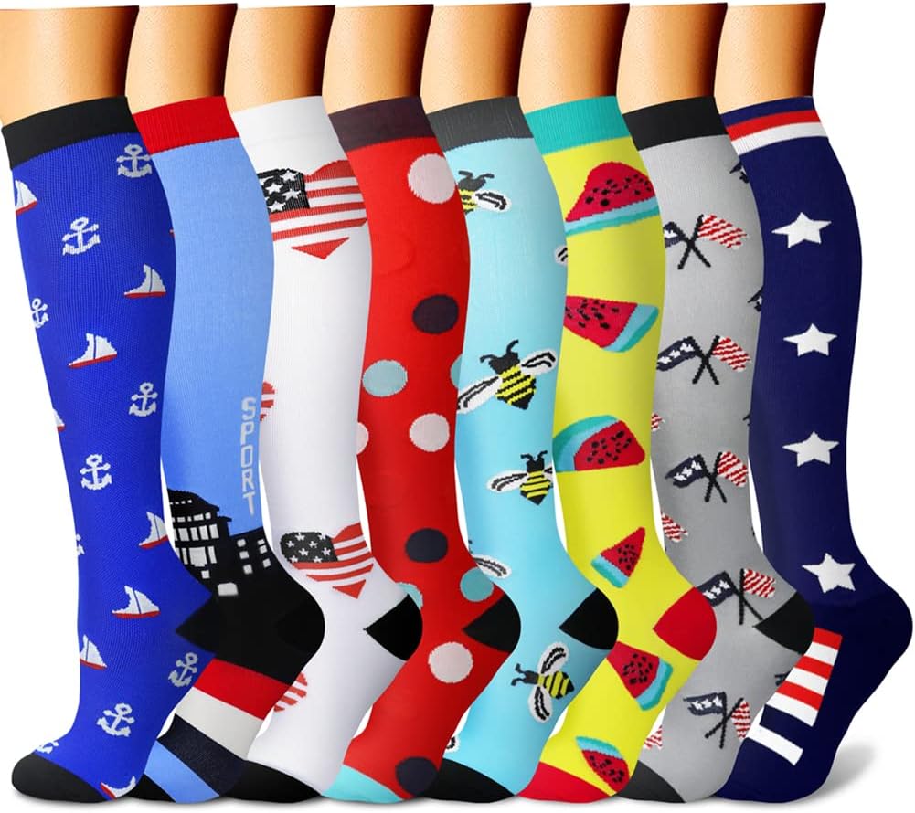 CHARMKING Compression Socks for Women & Men Circulation (8 Pairs) 15-20 mmHg Best Calf Socks Support for Athletic Cycling