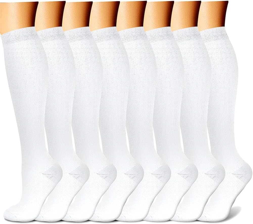 CHARMKING Compression Socks for Women & Men Circulation (8 Pairs) 15-20 mmHg Best Calf Socks Support for Athletic Cycling