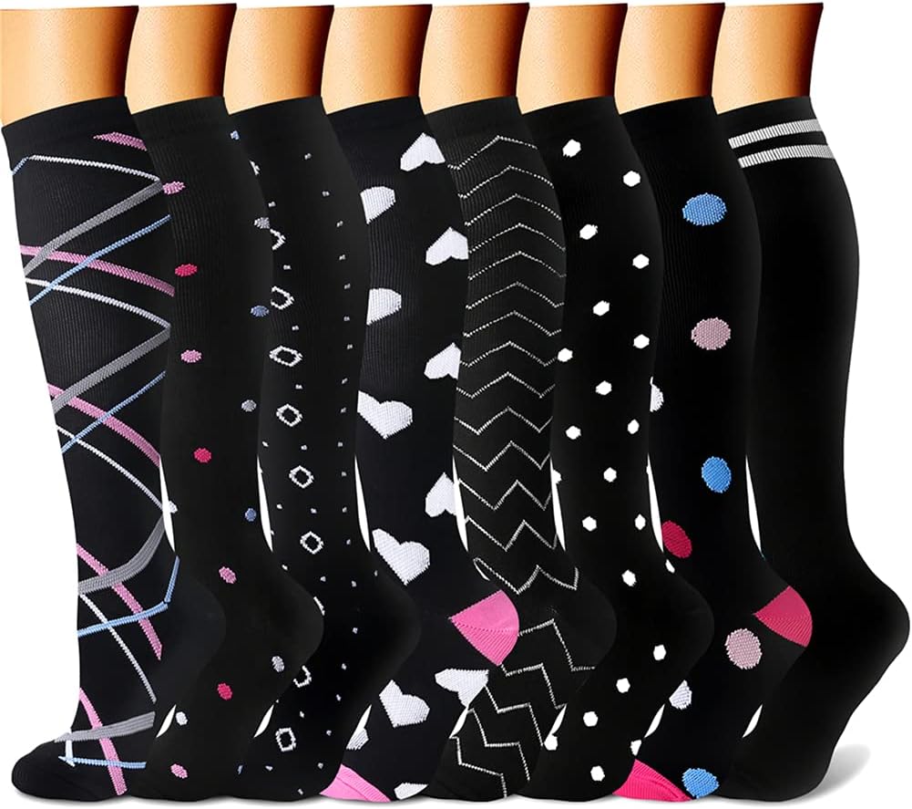 CHARMKING Compression Socks for Women & Men Circulation (8 Pairs) 15-20 mmHg Best Calf Socks Support for Athletic Cycling