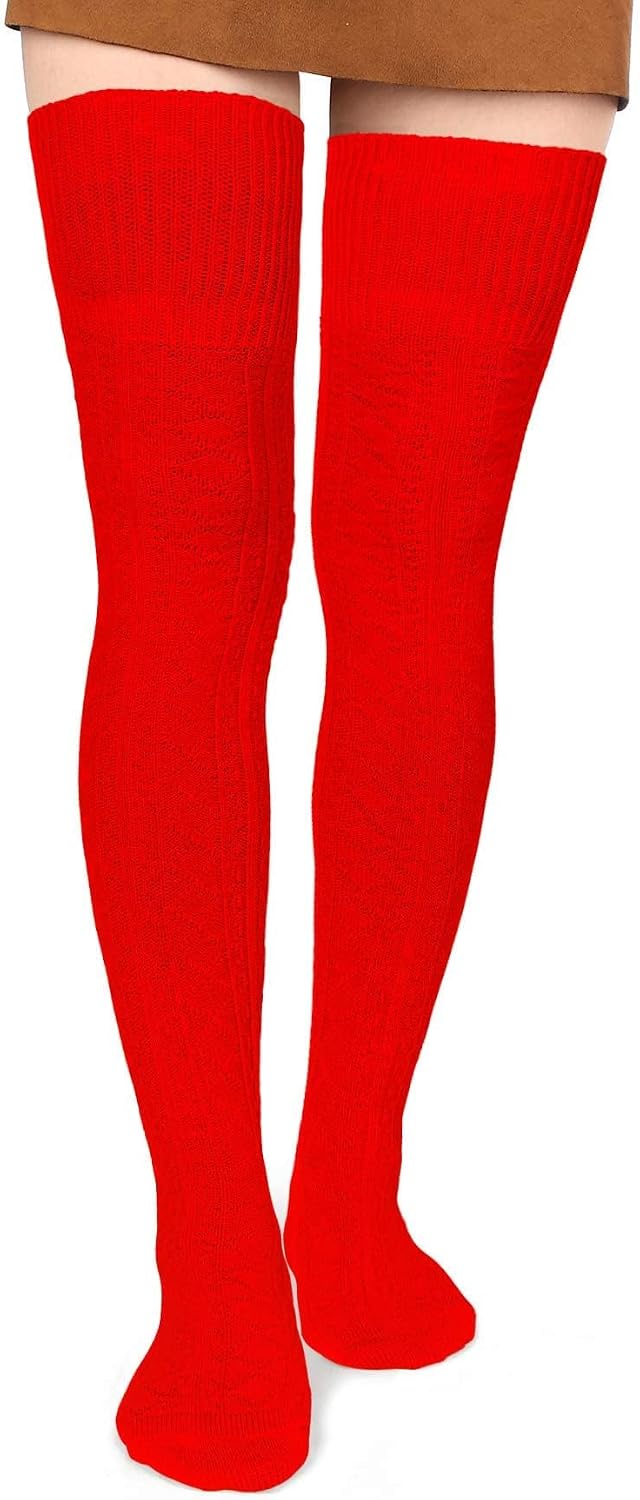 Moon Wood Women Thigh High Socks Extra Long Cotton Knit Warm Thick Tall Over the Knee Boot Stocking Leg Warmers Daily Cosplay