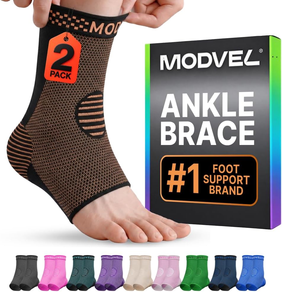 Modvel Foot & Ankle Brace Socks for Sprained Ankle Compression Sleeve - Foot Support for Women & Men - Tendonitis & Arthritis Ankle Brace Sports Running, Torn Ligaments & Women Stabilizing Ankle Wrap