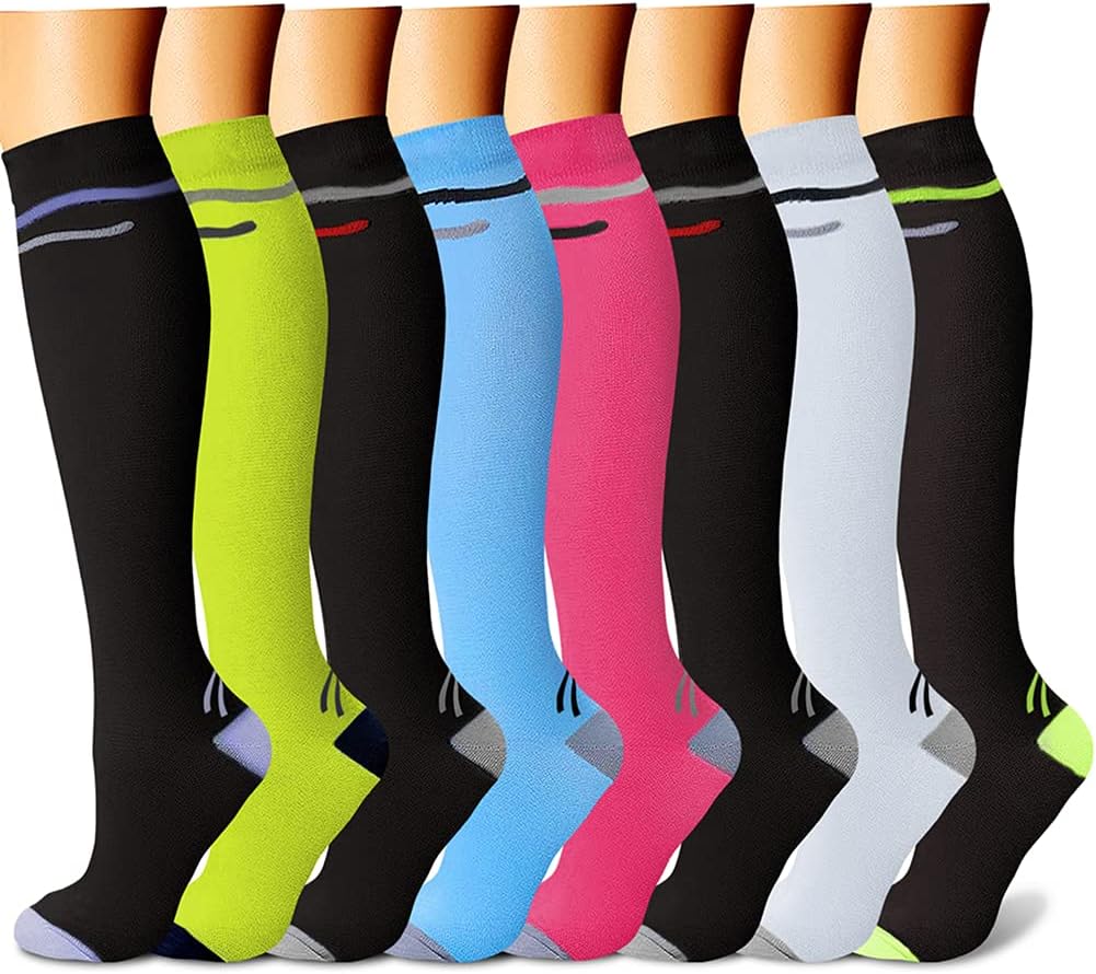 CHARMKING Compression Socks for Women & Men Circulation (8 Pairs) 15-20 mmHg Best Calf Socks Support for Athletic Cycling