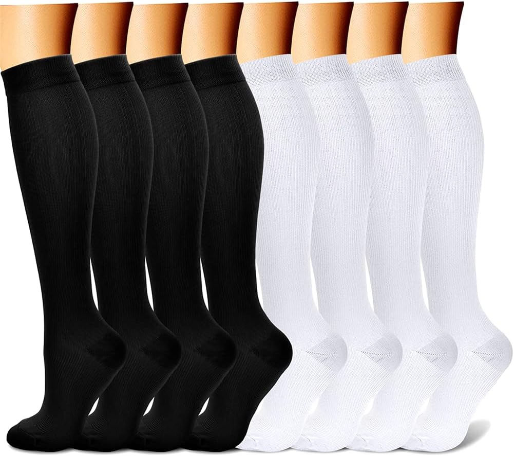 CHARMKING Compression Socks for Women & Men Circulation (8 Pairs) 15-20 mmHg Best Calf Socks Support for Athletic Cycling