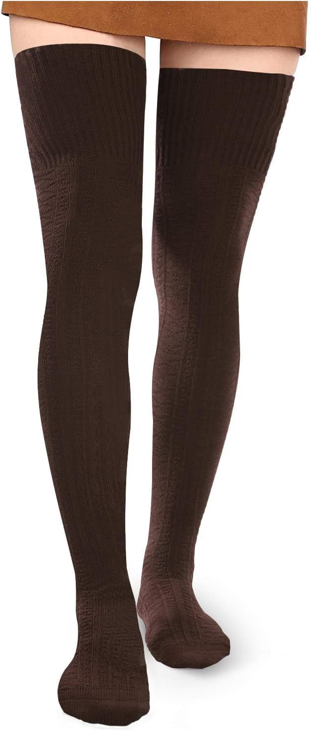 Moon Wood Women Thigh High Socks Extra Long Cotton Knit Warm Thick Tall Over the Knee Boot Stocking Leg Warmers Daily Cosplay
