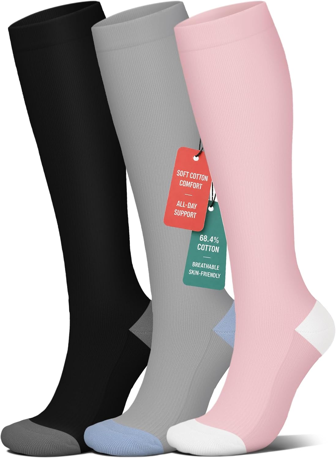 4 Pairs Compression Socks for Women Circulation-Best Support for Nurses,Running,Athletic,Travel