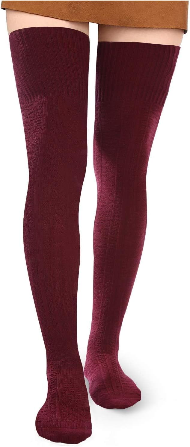 Moon Wood Women Thigh High Socks Extra Long Cotton Knit Warm Thick Tall Over the Knee Boot Stocking Leg Warmers Daily Cosplay