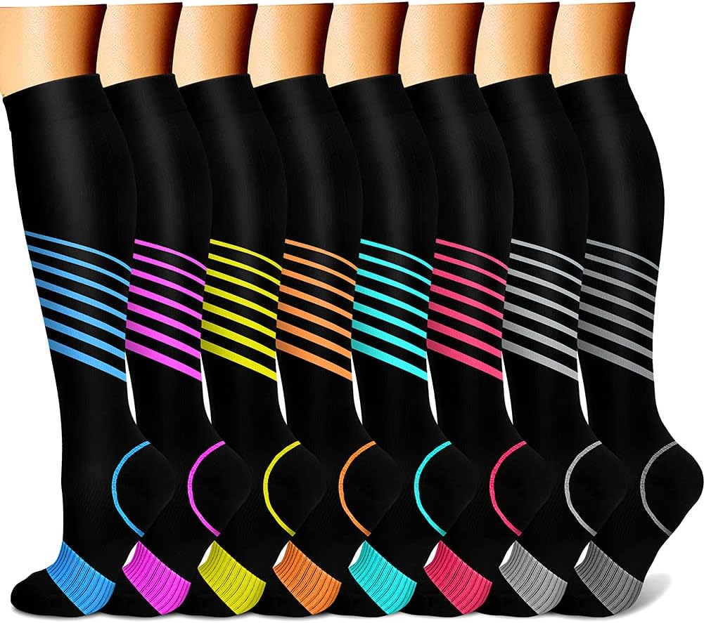 CHARMKING Compression Socks for Women & Men Circulation (8 Pairs) 15-20 mmHg Best Calf Socks Support for Athletic Cycling
