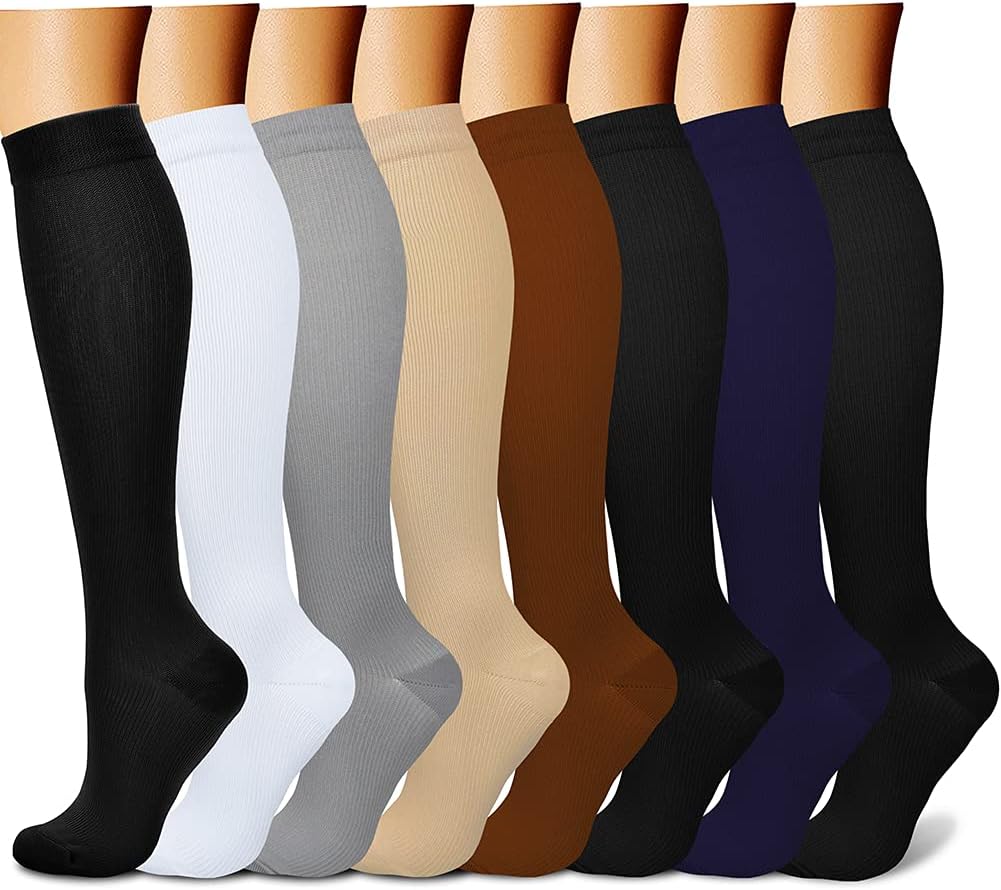 CHARMKING Compression Socks for Women & Men Circulation (8 Pairs) 15-20 mmHg Best Calf Socks Support for Athletic Cycling
