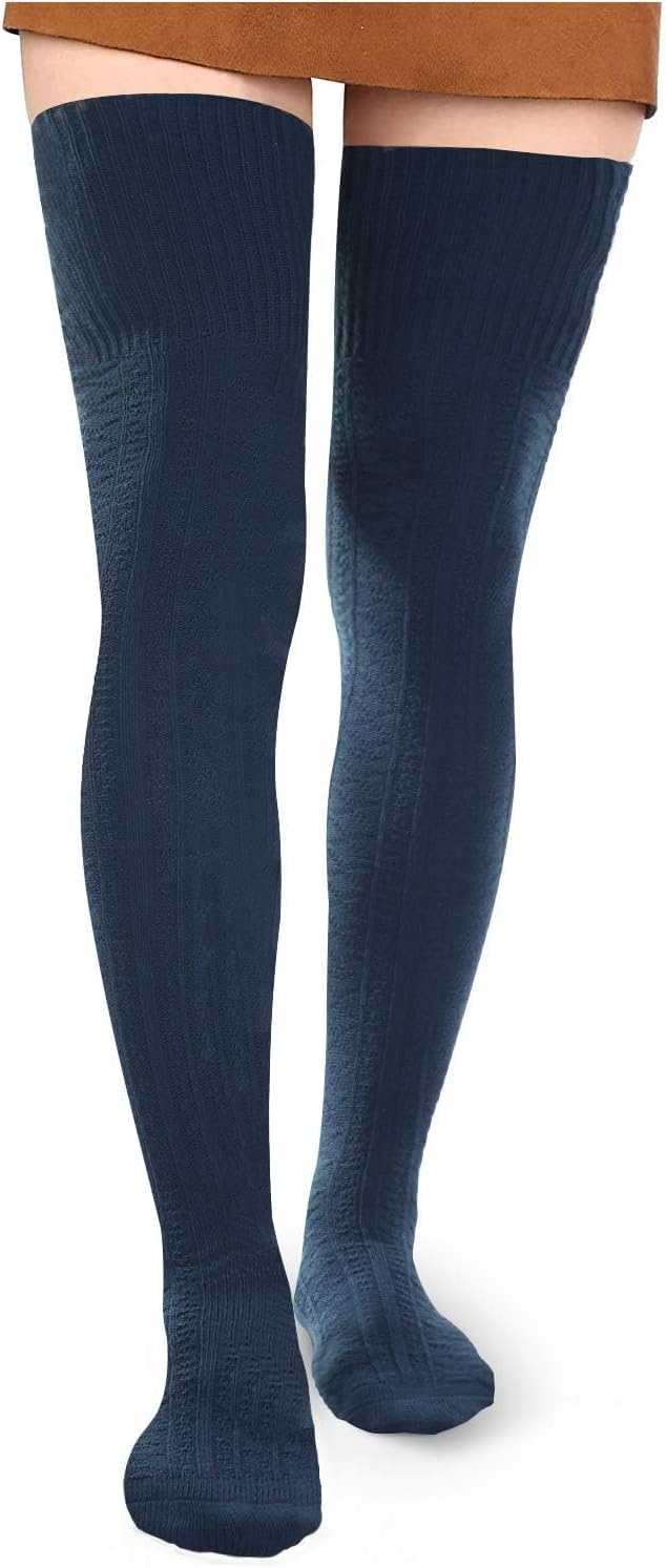Moon Wood Women Thigh High Socks Extra Long Cotton Knit Warm Thick Tall Over the Knee Boot Stocking Leg Warmers Daily Cosplay