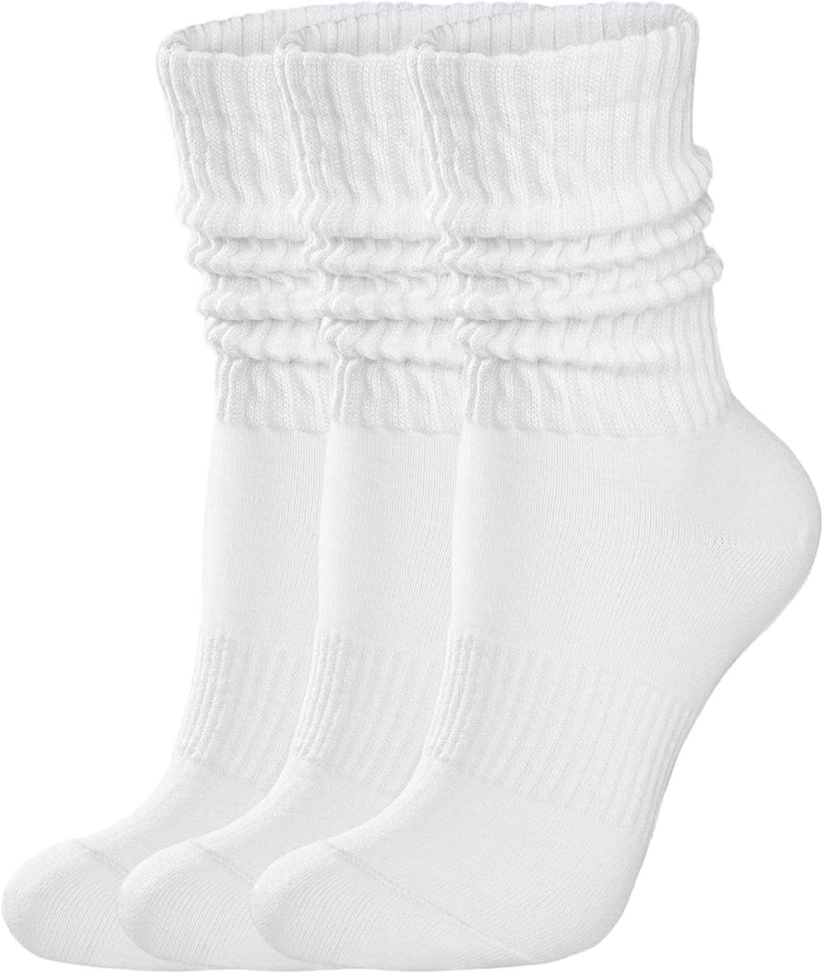 Womens Scrunch Crew Socks: Retro Solid Slouch Mid Calf Socks