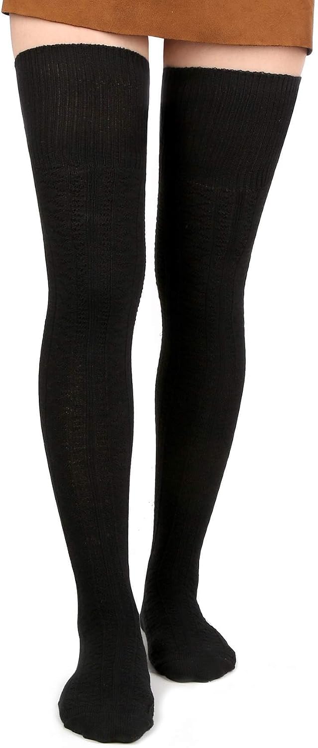 Moon Wood Women Thigh High Socks Extra Long Cotton Knit Warm Thick Tall Over the Knee Boot Stocking Leg Warmers Daily Cosplay