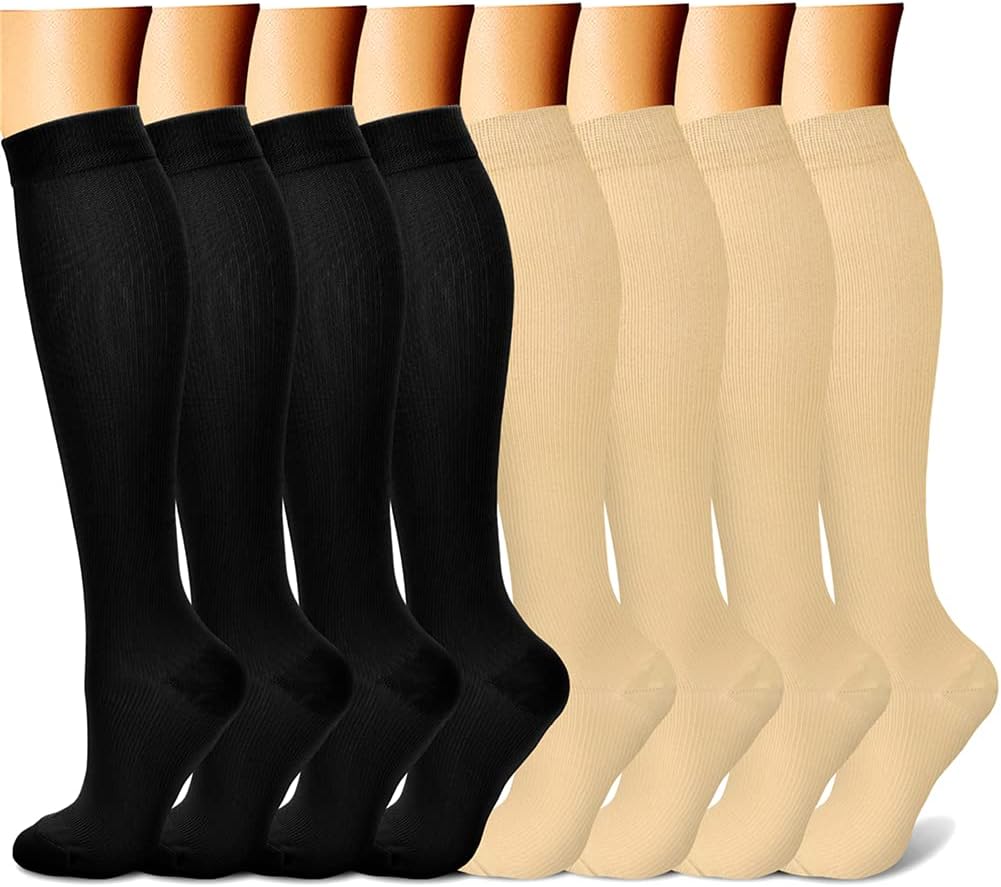 CHARMKING Compression Socks for Women & Men Circulation (8 Pairs) 15-20 mmHg Best Calf Socks Support for Athletic Cycling
