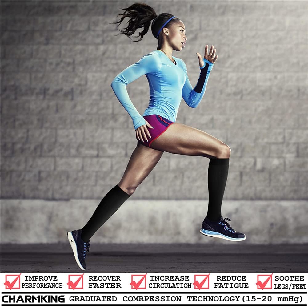 CHARMKING Compression Socks for Women & Men Circulation (8 Pairs) 15-20 mmHg Best Calf Socks Support for Athletic Cycling