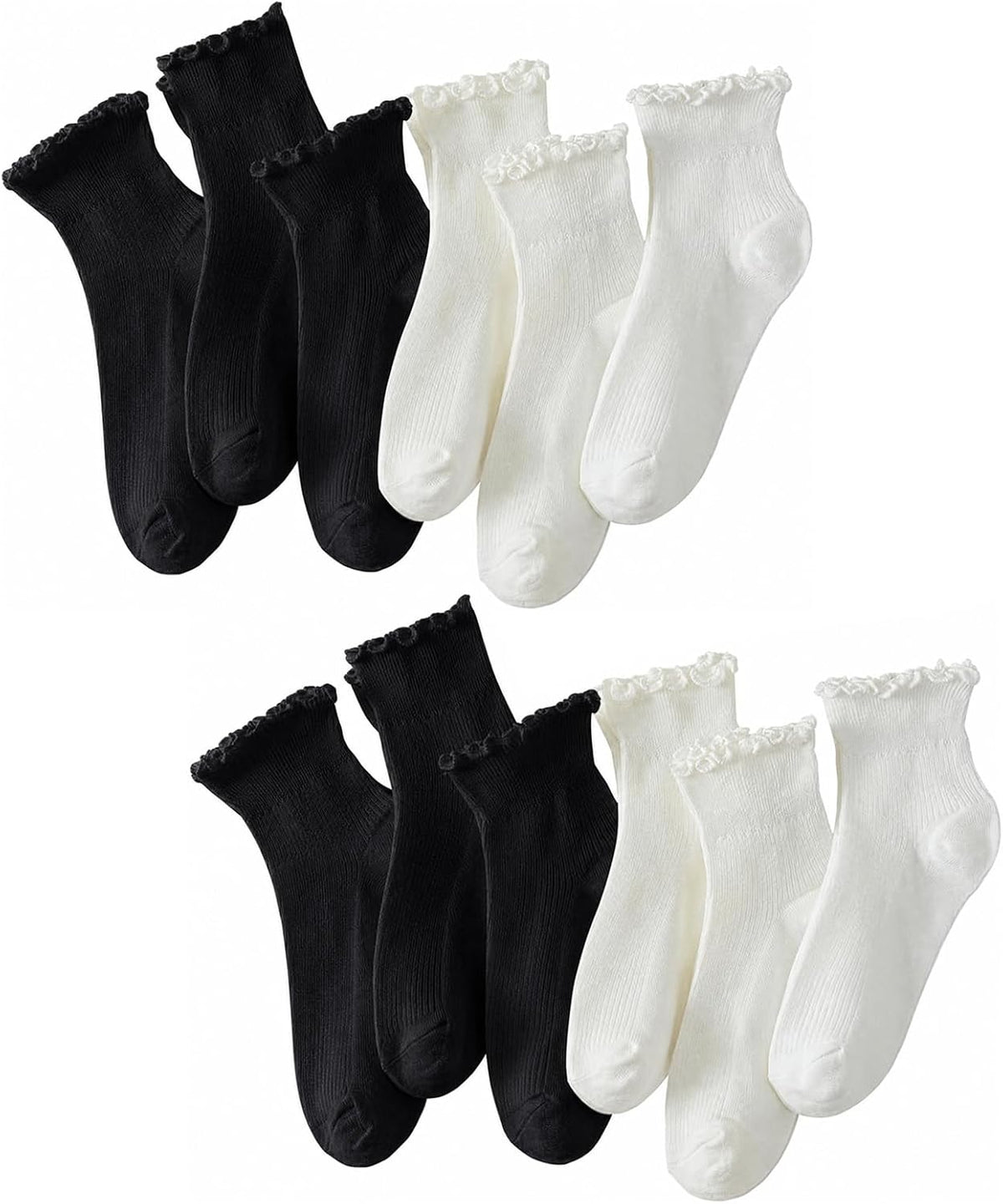 Hstyle 6 Pairs of Ruffle Socks Women, Cute Ruffle Ankle Socks