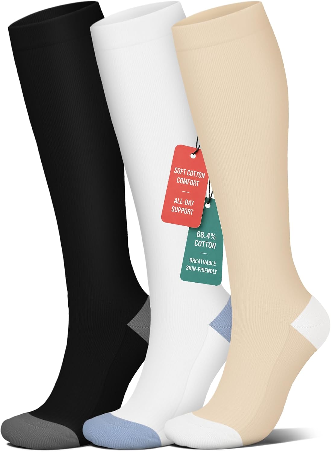 4 Pairs Compression Socks for Women Circulation-Best Support for Nurses,Running,Athletic,Travel