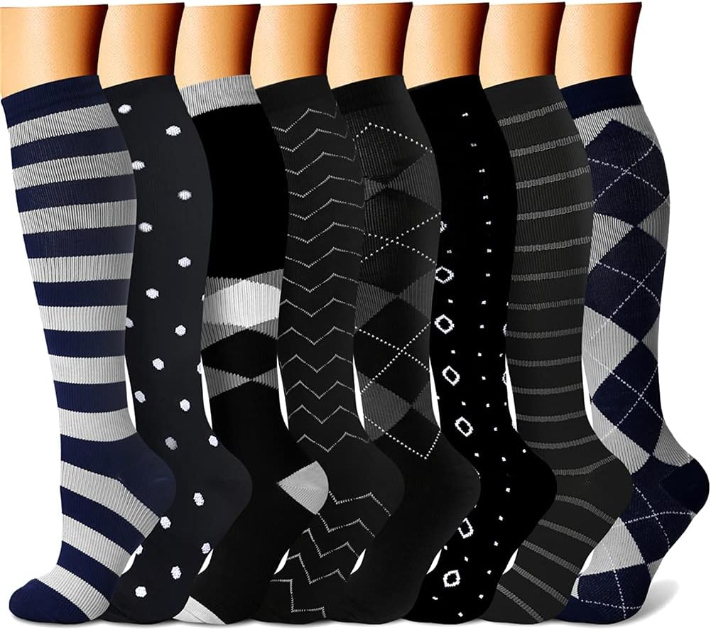 CHARMKING Compression Socks for Women & Men Circulation (8 Pairs) 15-20 mmHg Best Calf Socks Support for Athletic Cycling