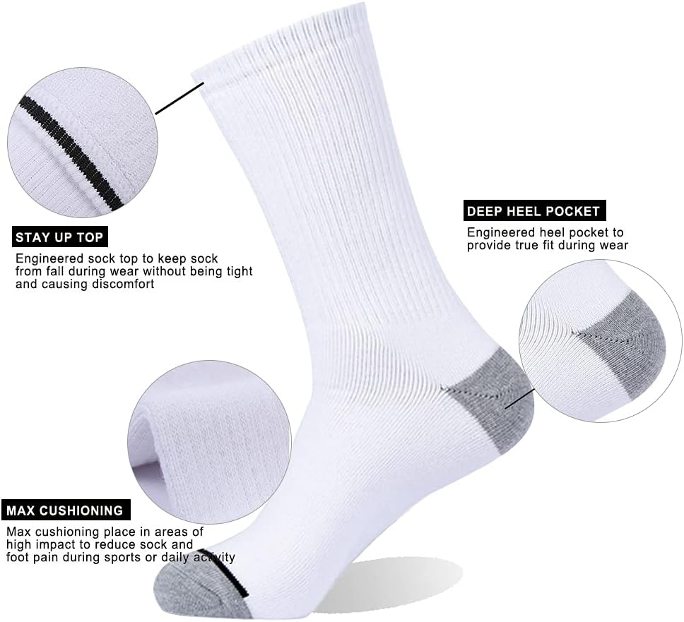 EnerWear 10P Pack Unisex Cotton Moisture Wicking Cushion Crew Socks