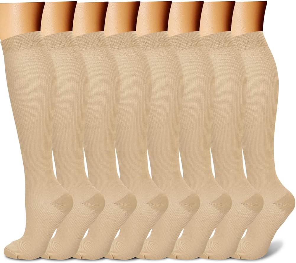 CHARMKING Compression Socks for Women & Men Circulation (8 Pairs) 15-20 mmHg Best Calf Socks Support for Athletic Cycling