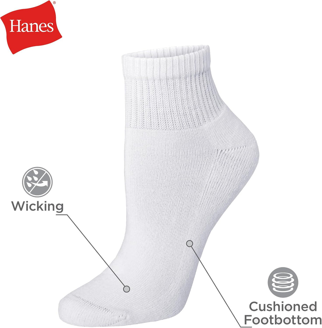 Hanes Ultimate womens 6-pack Ankle athletic socks, White, Shoe Size 5-9 US