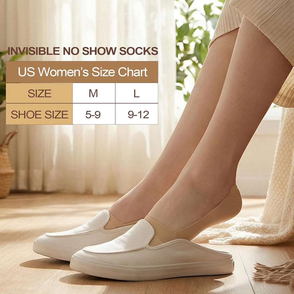 No Show Socks Womens for Flats Loafers Heels, Non Slip Thin Invisible Footies Bootie