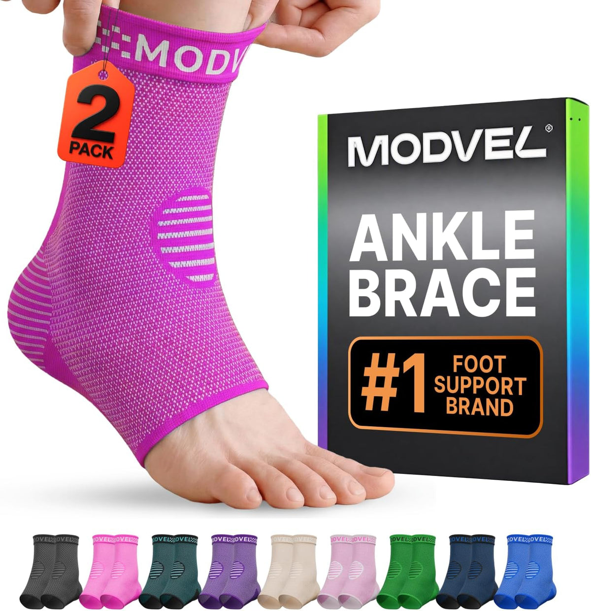 Modvel Foot & Ankle Brace Socks for Sprained Ankle Compression Sleeve - Foot Support for Women & Men - Tendonitis & Arthritis Ankle Brace Sports Running, Torn Ligaments & Women Stabilizing Ankle Wrap
