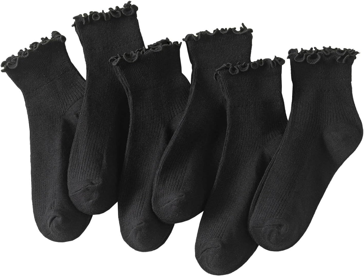 Hstyle 6 Pairs of Ruffle Socks Women, Cute Ruffle Ankle Socks
