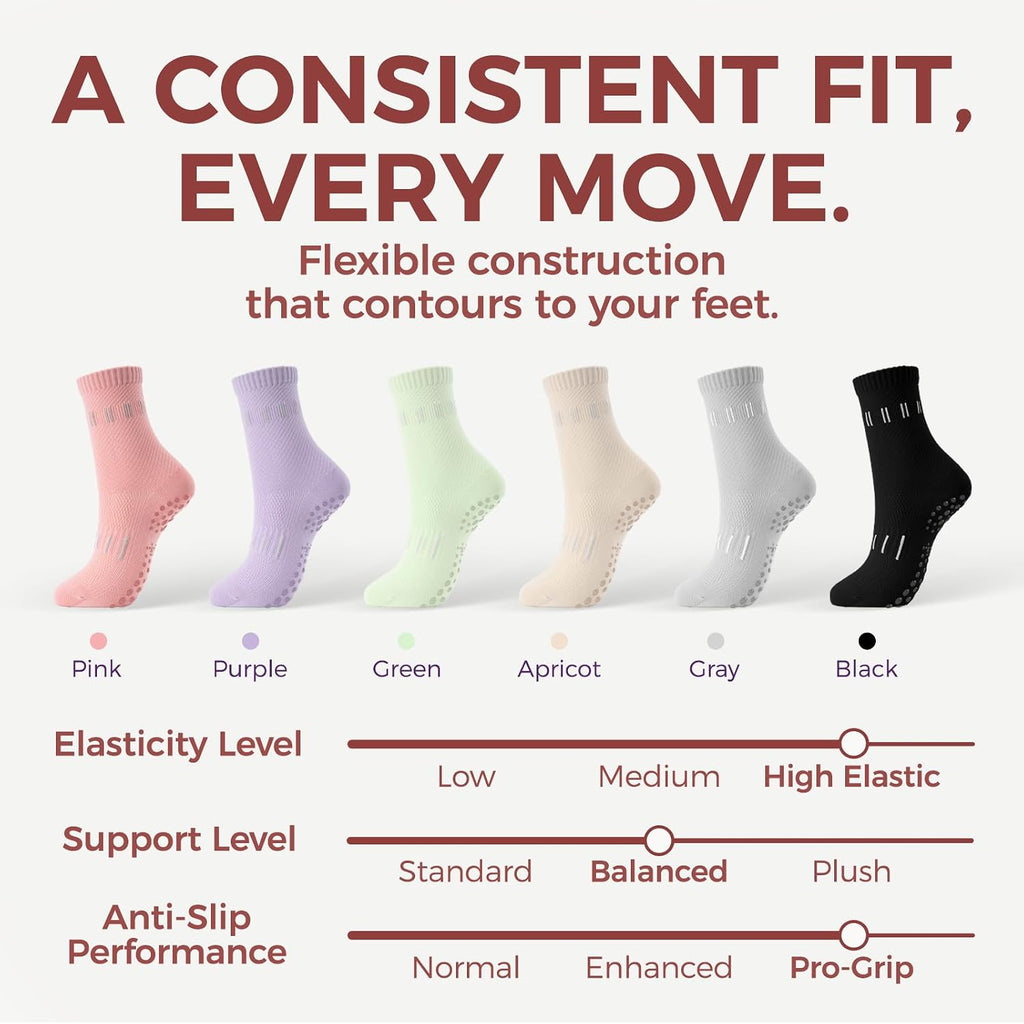 5 Pairs Pilates Socks Yoga Crew Socks with Grips for Women Non Slip
