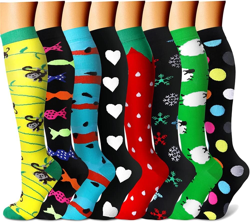CHARMKING Compression Socks for Women & Men Circulation (8 Pairs) 15-20 mmHg Best Calf Socks Support for Athletic Cycling