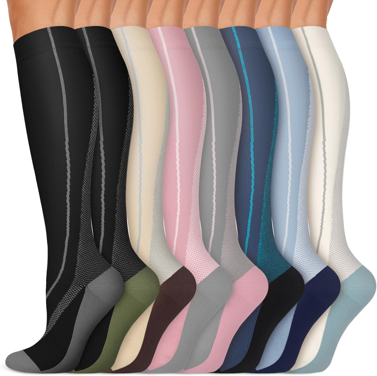 Copper Compression Socks 15-20 mmHg for Men & Women 8 Pairs – Circulation Support for Nurses, Travel, Running, Hiking, Soccer