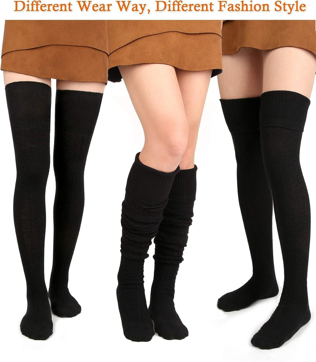 Moon Wood Women Thigh High Socks Extra Long Cotton Knit Warm Thick Tall Over the Knee Boot Stocking Leg Warmers Daily Cosplay