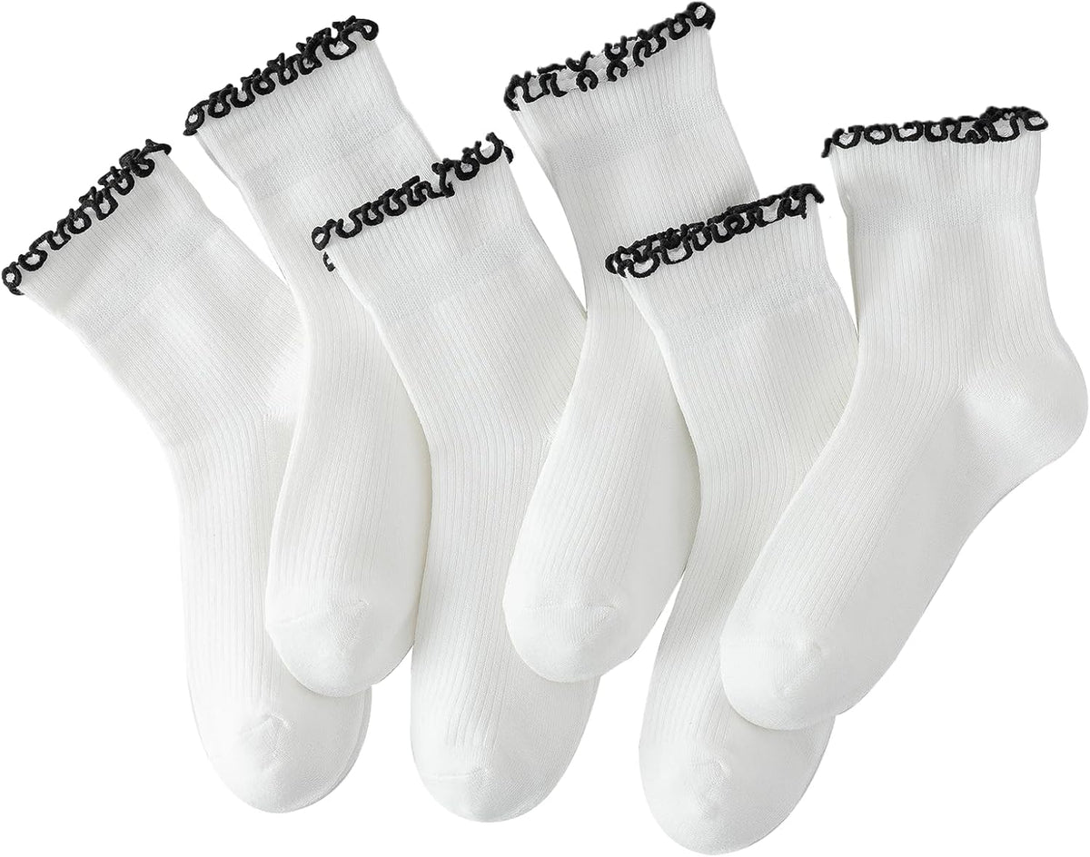 Hstyle 6 Pairs of Ruffle Socks Women, Cute Ruffle Ankle Socks