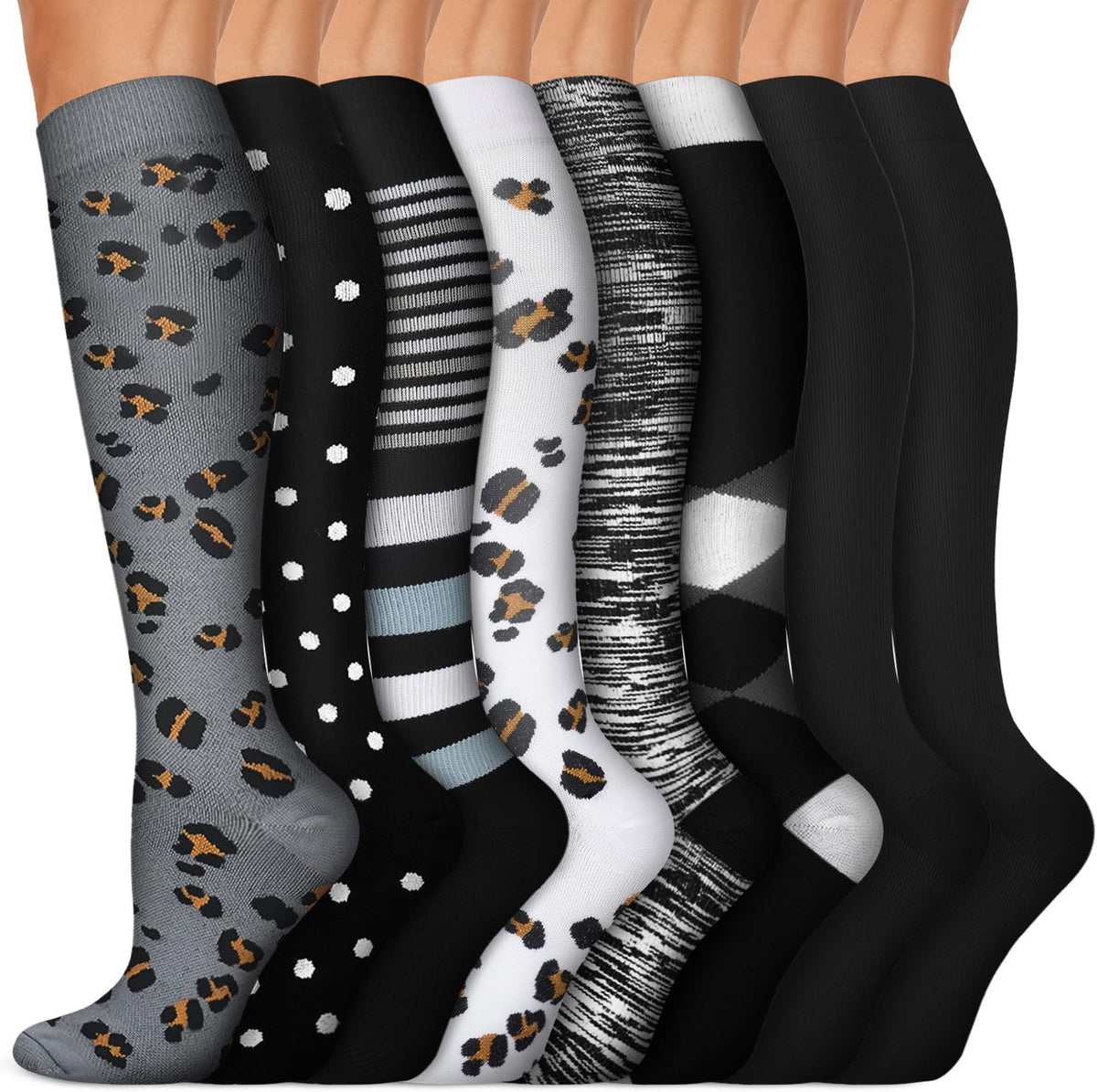 Copper Compression Socks 15-20 mmHg for Men & Women 8 Pairs – Circulation Support for Nurses, Travel, Running, Hiking, Soccer