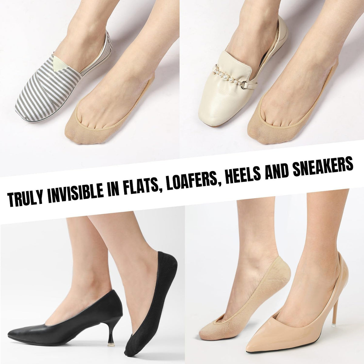 Toes Home No Show Socks Womens Invisible Non Slip Liner for Flat 3-8 Pairs