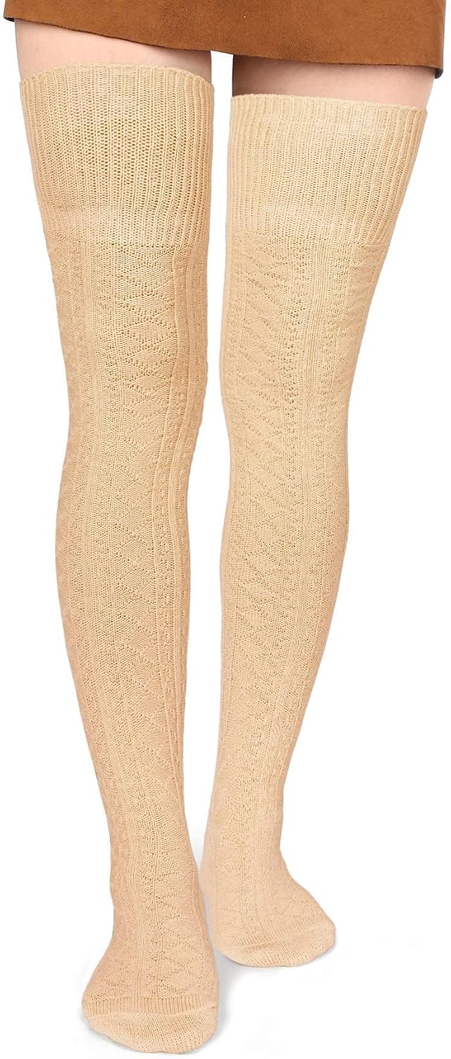 Moon Wood Women Thigh High Socks Extra Long Cotton Knit Warm Thick Tall Over the Knee Boot Stocking Leg Warmers Daily Cosplay