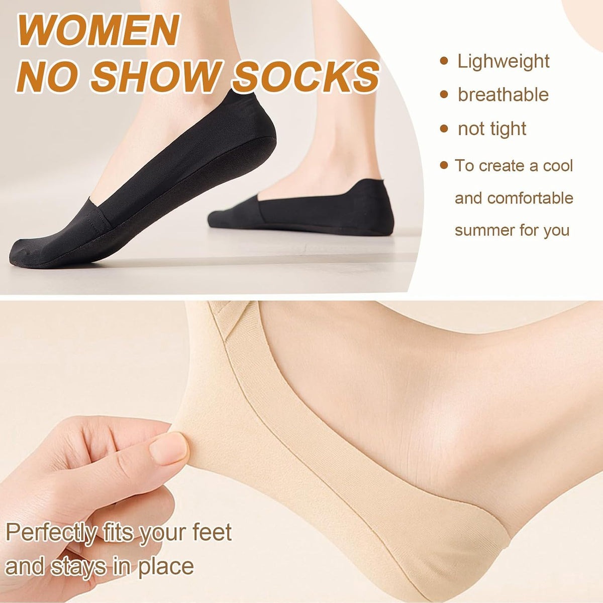 No Show Socks Womens for Flats Loafers Heels, Non Slip Thin Invisible Footies Bootie