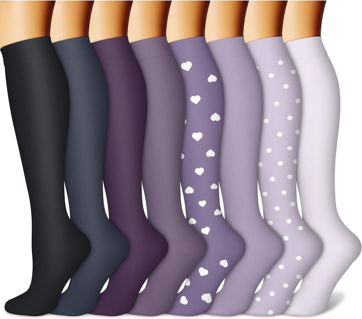 CHARMKING Compression Socks for Women & Men Circulation (8 Pairs) 15-20 mmHg Best Calf Socks Support for Athletic Cycling