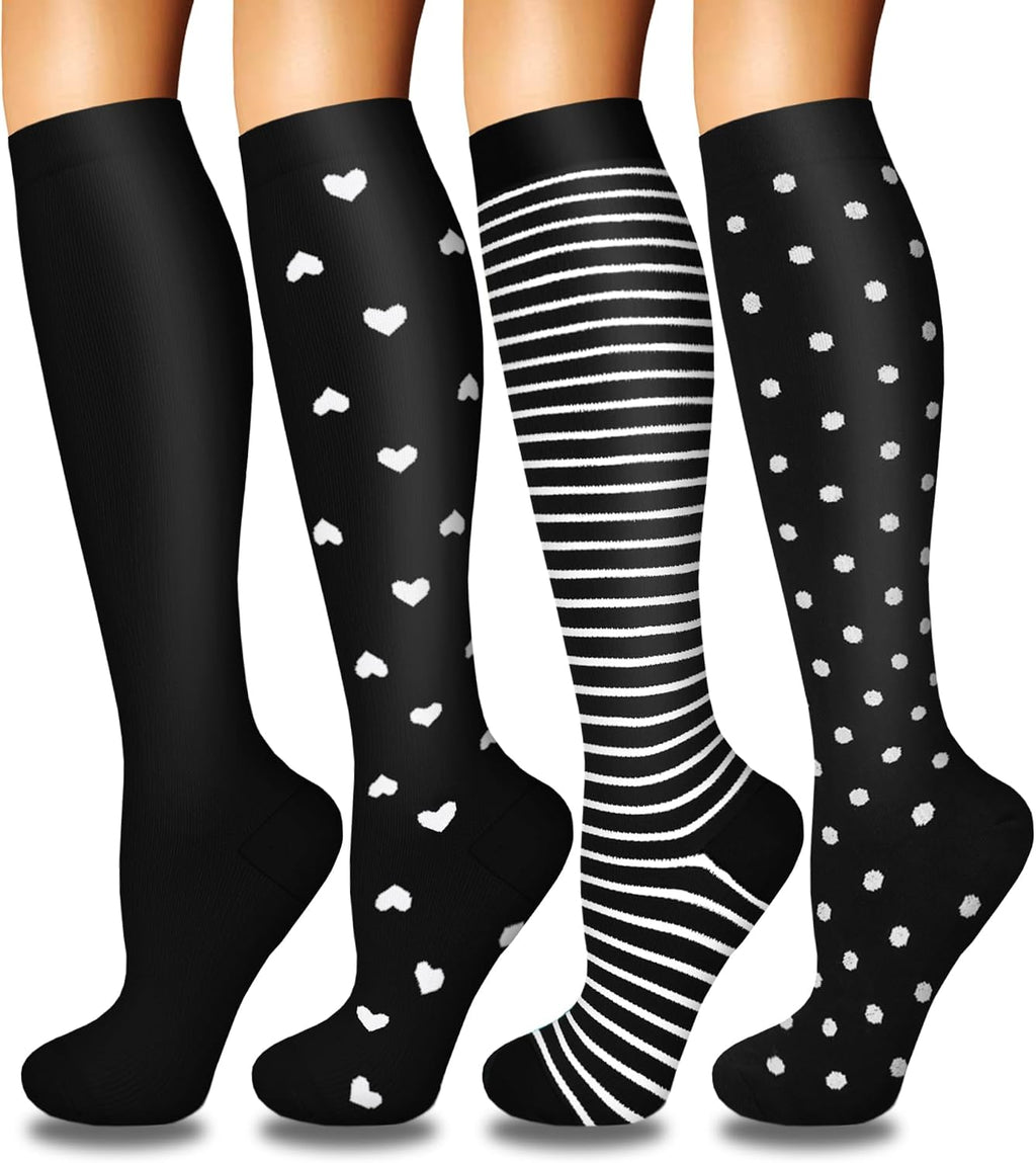 4 Pairs Compression Socks for Women Circulation-Best Support for Nurses,Running,Athletic,Travel