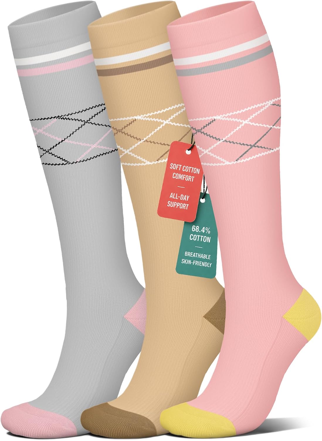 4 Pairs Compression Socks for Women Circulation-Best Support for Nurses,Running,Athletic,Travel
