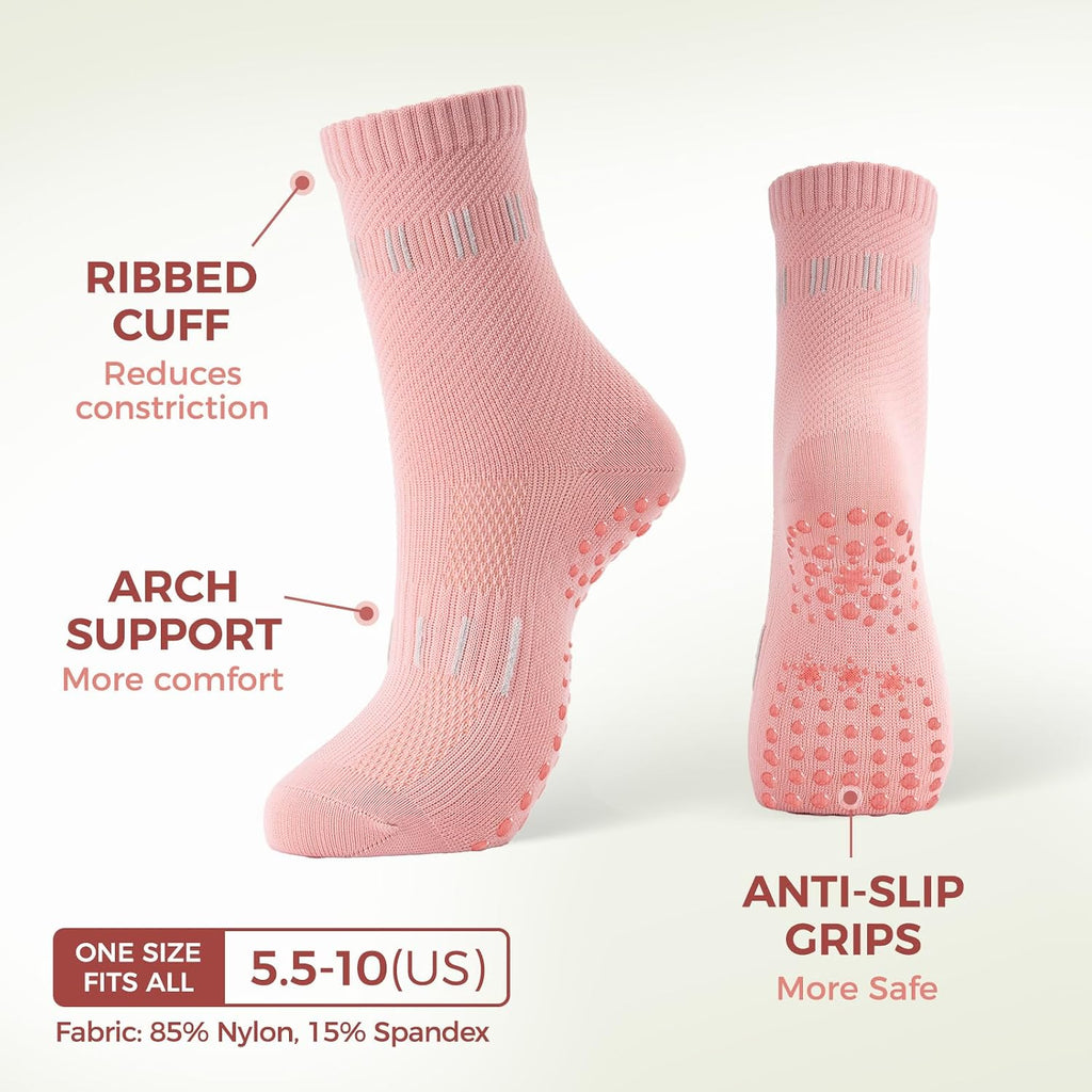 5 Pairs Pilates Socks Yoga Crew Socks with Grips for Women Non Slip