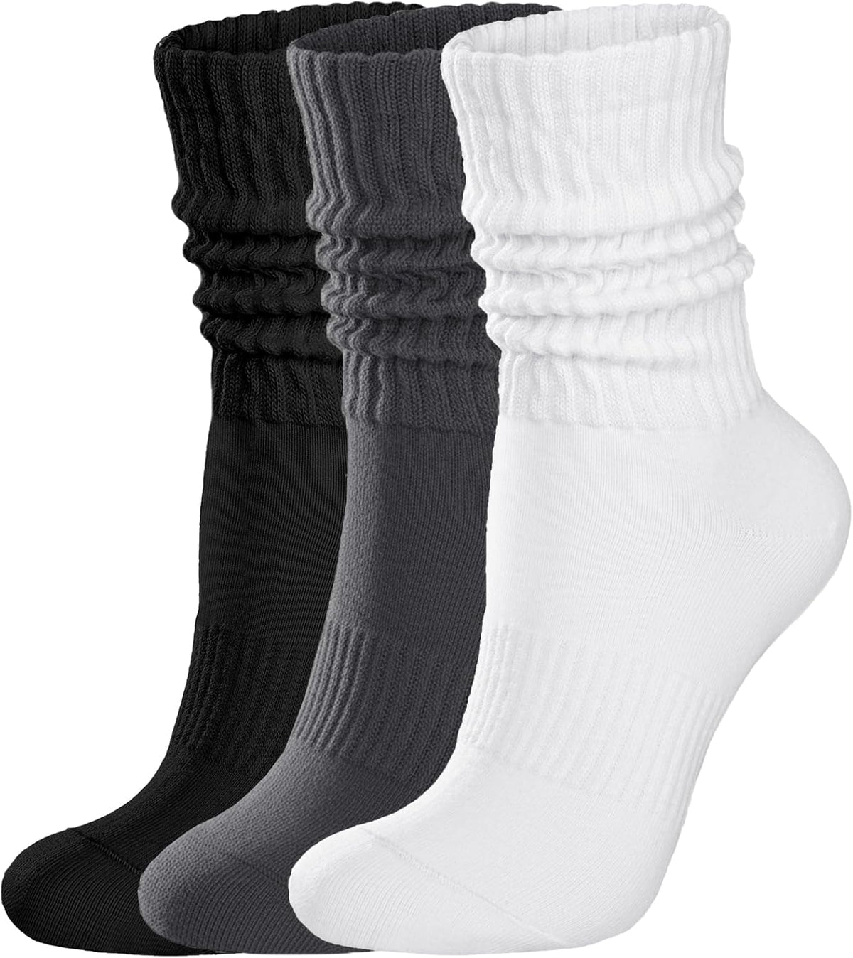Womens Scrunch Crew Socks: Retro Solid Slouch Mid Calf Socks