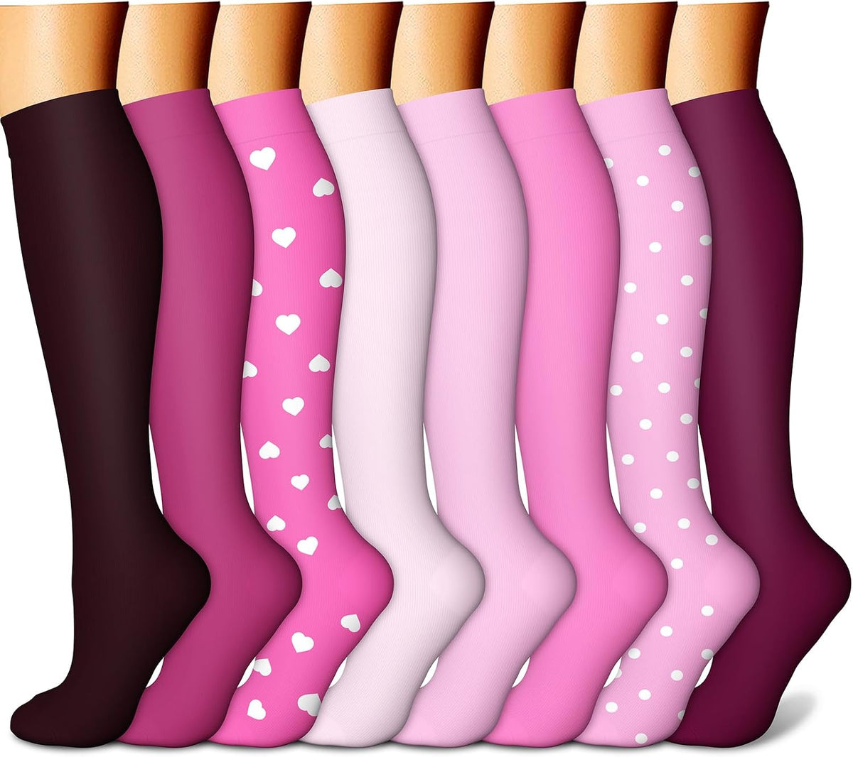 CHARMKING Compression Socks for Women & Men Circulation (8 Pairs) 15-20 mmHg Best Calf Socks Support for Athletic Cycling