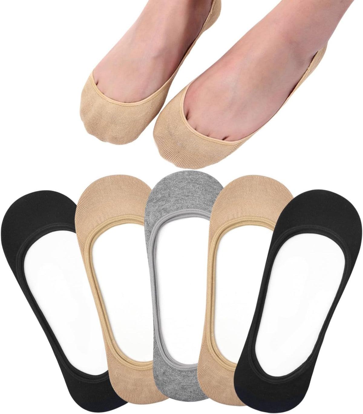 Toes Home No Show Socks Womens Invisible Non Slip Liner for Flat 3-8 Pairs