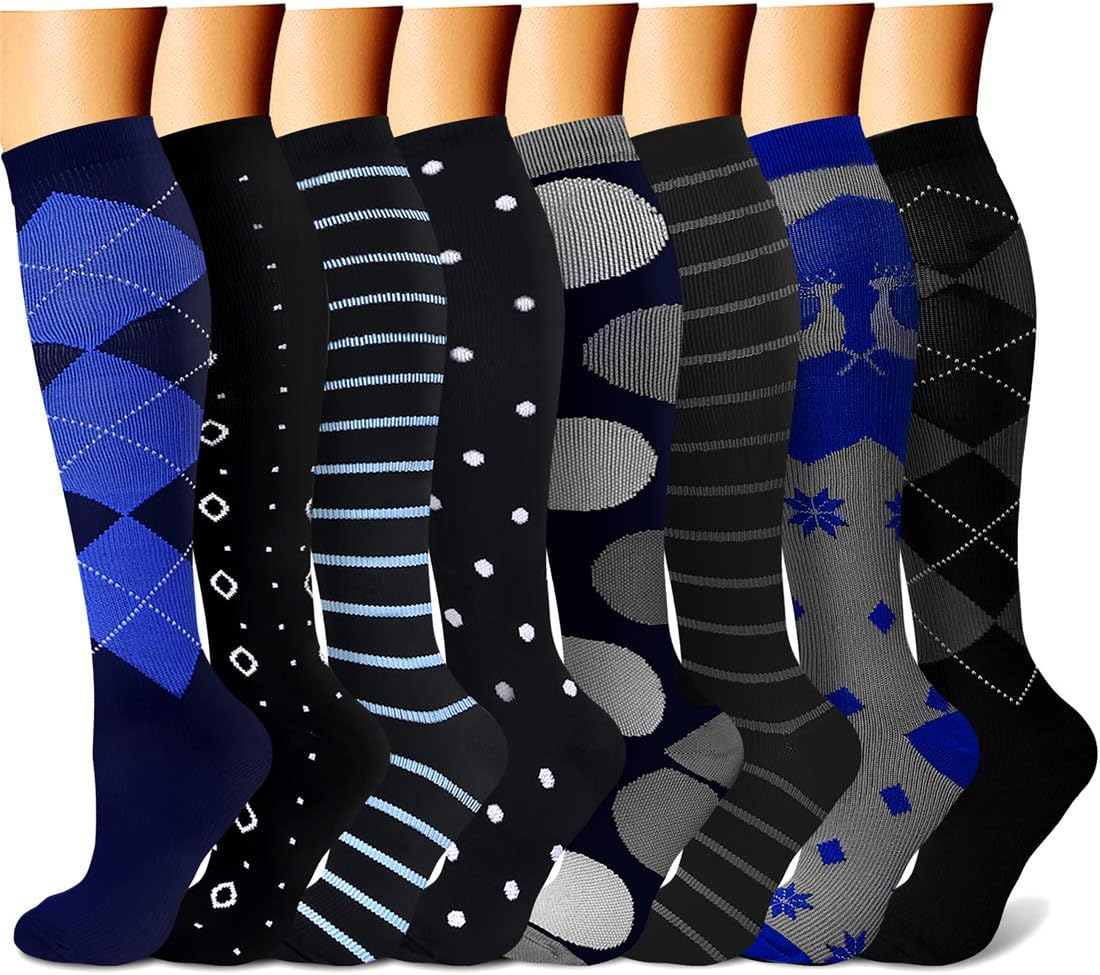 CHARMKING Compression Socks for Women & Men Circulation (8 Pairs) 15-20 mmHg Best Calf Socks Support for Athletic Cycling